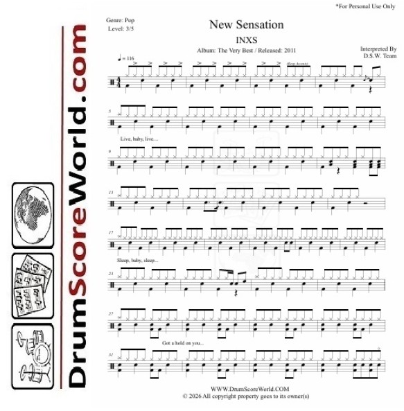 INXS - New Sensation|Drum Sheet + Play-Along Track